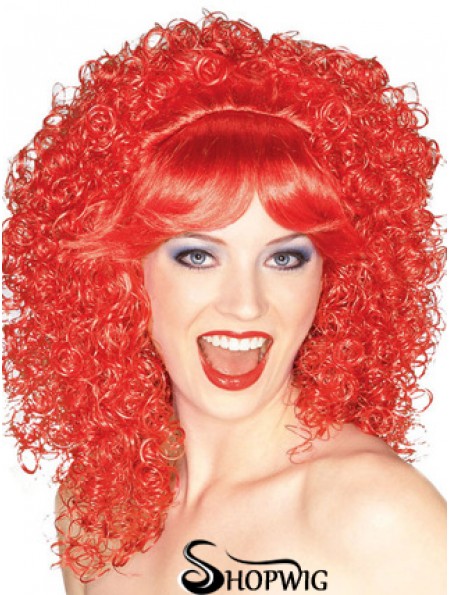 Red Shoulder Length Kinky With Bangs 16 inch High Quality Medium Wigs