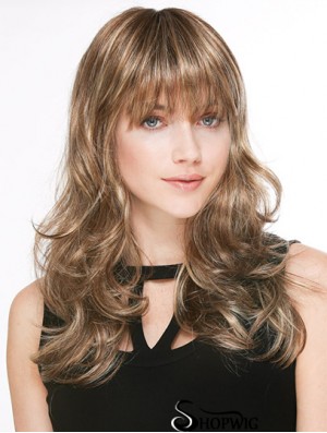 Trendy Blonde Wavy With Bangs Long Wigs