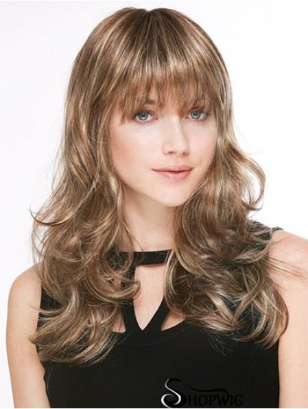 Trendy Blonde Wavy With Bangs Long Wigs