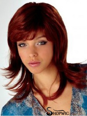 Auburn Shoulder Length Wavy With Bangs 16 inch Fabulous Medium Wigs