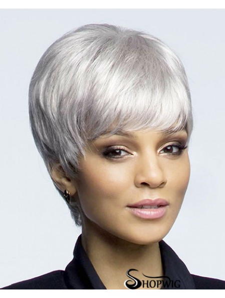 Designed Cropped Straight Grey Lace Front Wigs