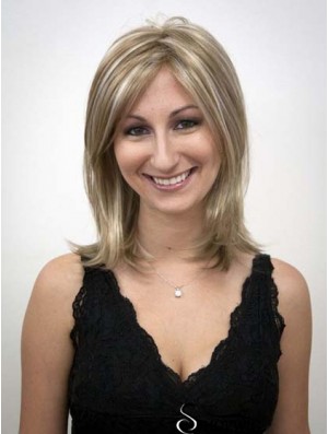 Shoulder Length Without Bangs Straight Blonde Cheapest Synthetic Wigs