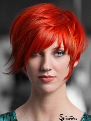 Popular 8 inch Straight Red With Bangs Short Wigs