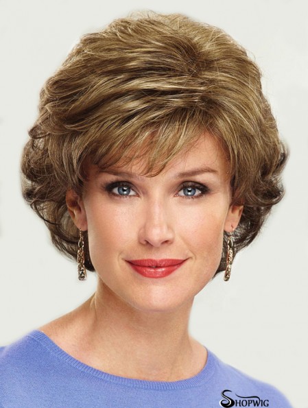 Synthetic Blonde Wig Chin Length Layered Cut Wavy Style