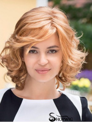 High Quality Blonde Chin Length Layered Wavy Glueless Lace Front Wigs