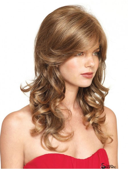 Natural Blonde Curly With Bangs Lace Front Long Wigs