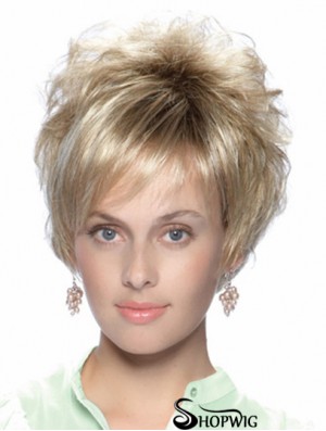 No-Fuss 8 inch Straight Blonde With Bangs Short Wigs