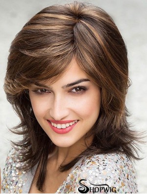 Beautiful Brown Shoulder Length Layered Straight Glueless Lace Front Wigs