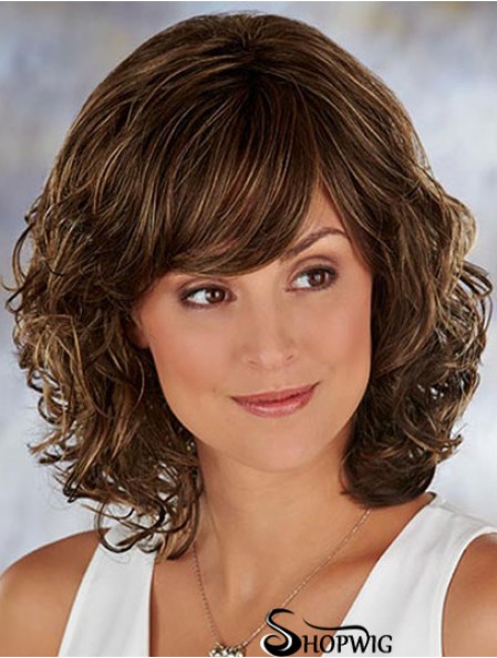 Brown Shoulder Length Wavy With Bangs 13 inch High Quality Medium Wigs