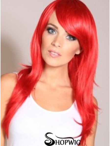 Straight With Bangs Lace Front Cheapest 20 inch Red Long Wigs