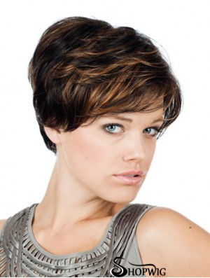 Comfortable 8 inch Straight Brown With Bangs Short Wigs