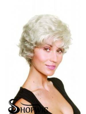 Synthetic Chin Length Wavy Capless Elderly Lady Wigs