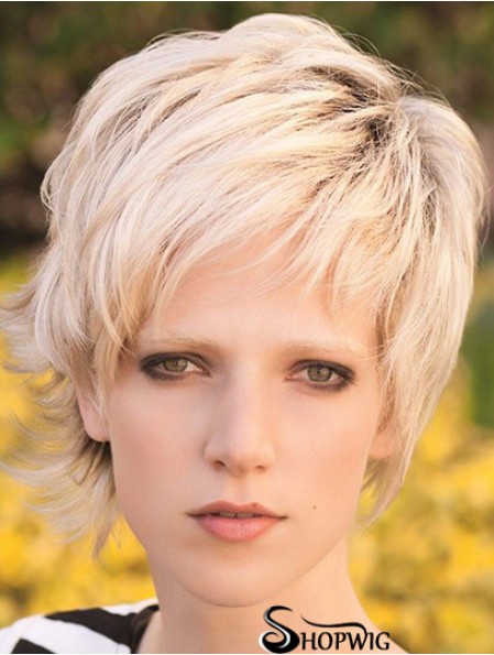 Discount 8 inch Straight Blonde Layered Short Wigs