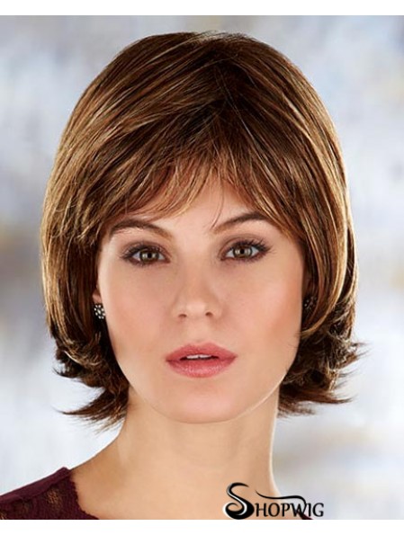 Brown Chin Length Straight With Bangs 10 inch Durable Medium Wigs