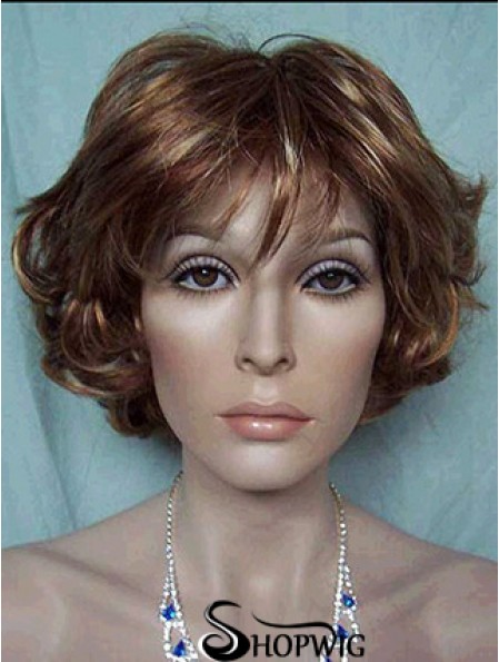 Best Brown Short Wavy With Bangs Lace Front Wigs