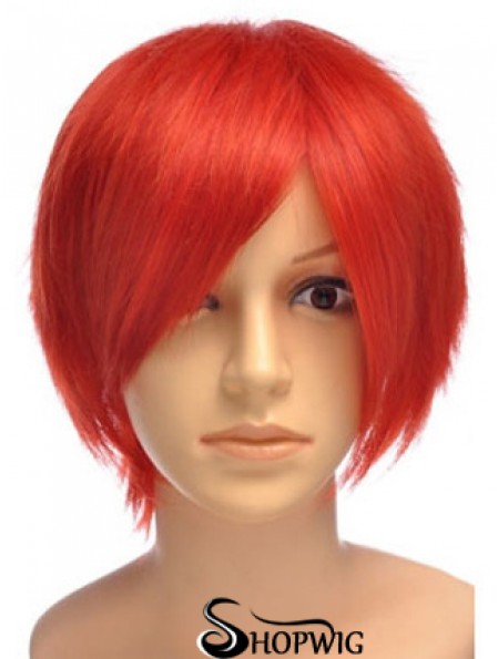 Sleek Red Short Straight With Bangs Lace Front Wigs