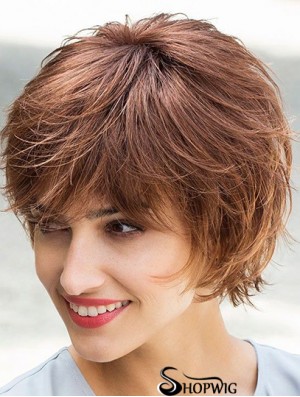 Flexibility Brown Chin Length Layered Straight Glueless Lace Front Wigs