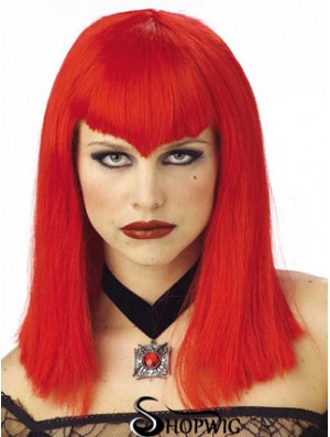 Straight With Bangs Shoulder Length Red Discount Lace Front Wigs