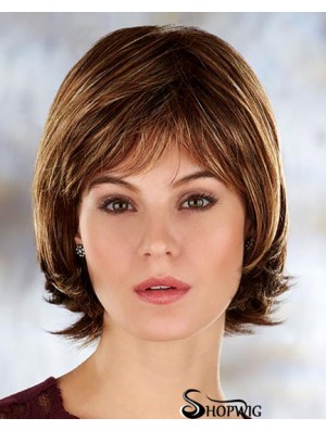 Brown Chin Length Straight With Bangs 10 inch Modern Medium Wigs