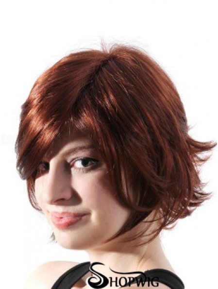 Chin Length Layered Wavy Auburn Natural Synthetic Wigs