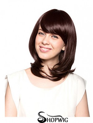 Shoulder Length With Bangs Wavy Auburn Beautiful Synthetic Wigs