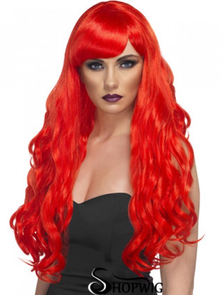 Wavy With Bangs Lace Front Incredible 24 inch Red Long Wigs