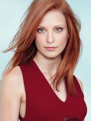18 inch Straight Without Bangs Lace Front Copper Sassy Long  Wigs