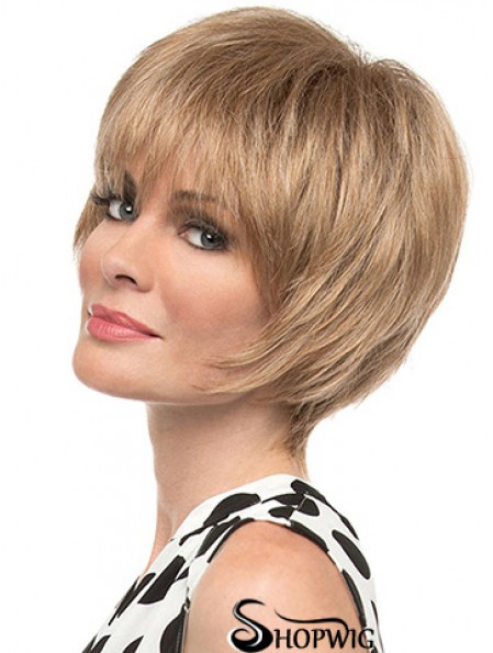 Fashion 8 inch Straight Blonde With Bangs Short Wigs