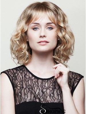With Bangs Blonde Curly Chin Length 10 inch Trendy Medium Wigs