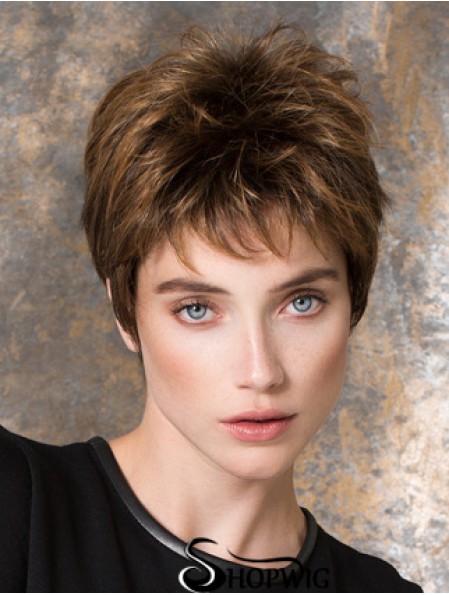 Straight Brown Synthetic Boycuts 4 inch Short Ladies Wigs