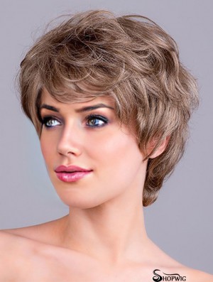 Synthetic Wavy Brown 8 inch Short Monofilament Wig For Women Classic Style