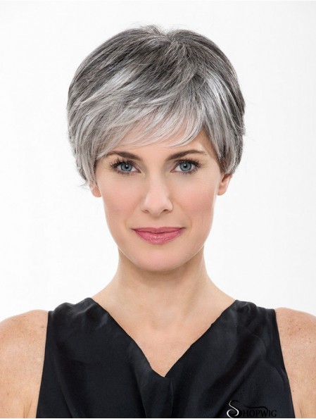 Lace Front 8 inch Short Synthetic Straight Cheap Grey Wigs