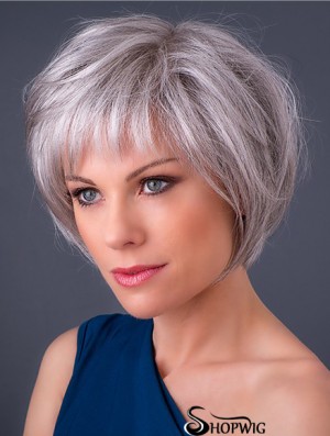 Monofilament 10 inch Chin Length Synthetic Straight Grey Hair Wigs