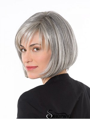 Capless 10 inch Chin Length Synthetic Straight Ladies Grey Wigs