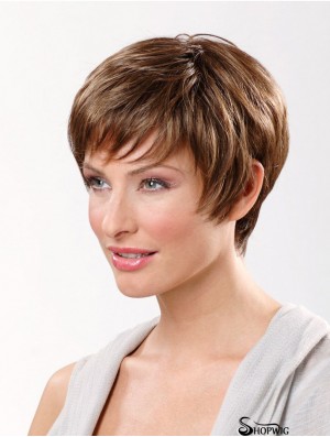 Brown Short Synthetic 8 inch Straight Boycuts Lace Frontal