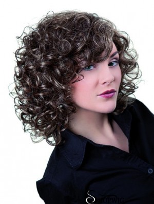 Grey Shoulder Length Synthetic 13 inch Curly Layered Cheap Lace Wigs