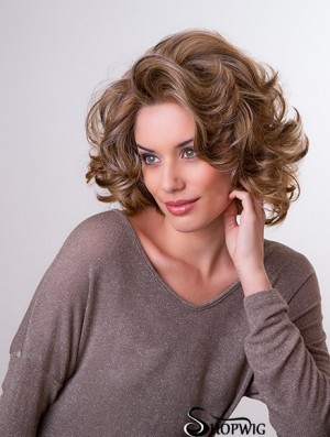 Brown 11 inch Layered Wavy Capless Synthetic Medium Wigs For Women