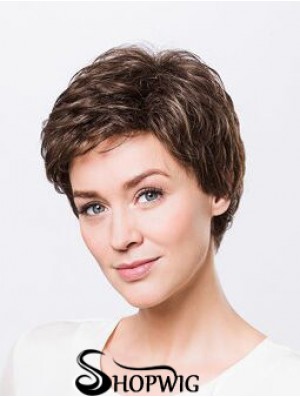 Brown Boycuts Short 8 inch Wavy Synthetic Ladies Monofilament Wigs