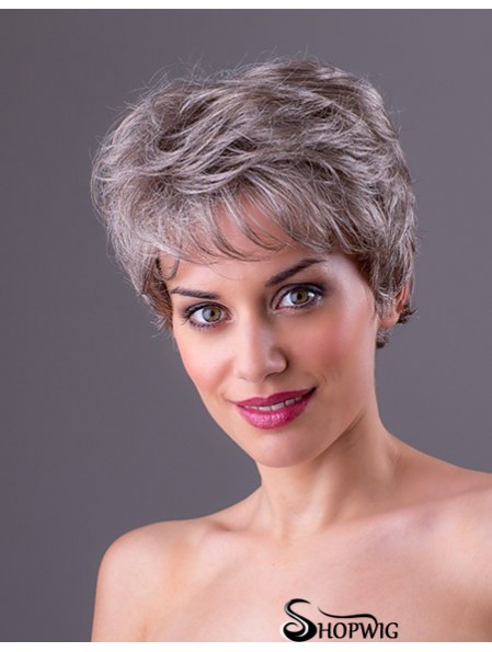 Straight Grey 7 inch Grey Synthetic Monofilament Short Ladies Wigs