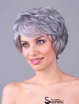 Wavy Grey 8 inch Grey Synthetic 100% Hand-tied Short Cheap Wigs