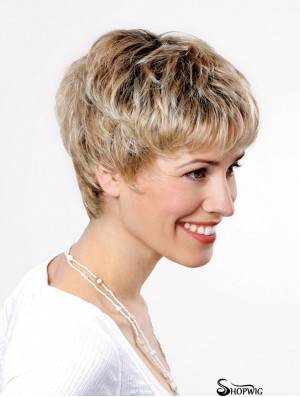 Synthetic Lace Front 6 inch Boycuts Straight Blonde Ladies Short Wigs