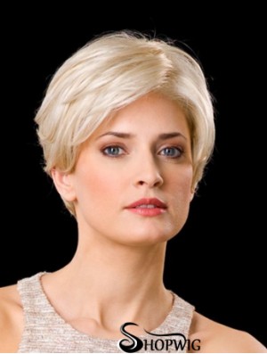 Synthetic Lace Front 8 inch Layered Straight Platinum Blonde Wigs Short Hair