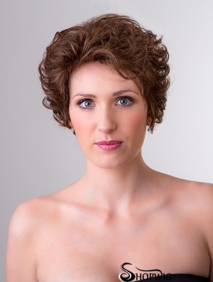 Synthetic Curly Brown 8 inch Short Monofilament Classic Lady Wig