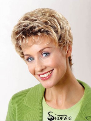 Synthetic Capless 6 inch Boycuts Wavy Blonde Short Hair Wigs