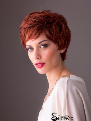 Synthetic Monofilament 8 inch Layered Wavy Red Short Style Wigs