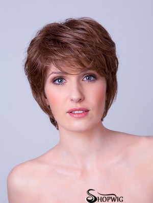 Synthetic Monofilament 8 inch Layered Straight Brown Ladies Short Hair Wigs