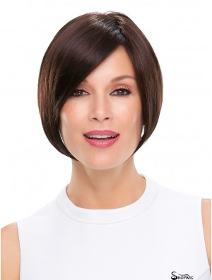 Straight Black Without Bangs 6 inch Mono Wigs