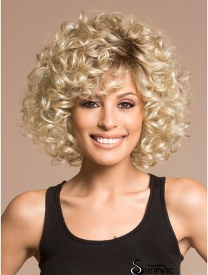 Blonde Wigs For Women Chin Length With Bangs Curly Style