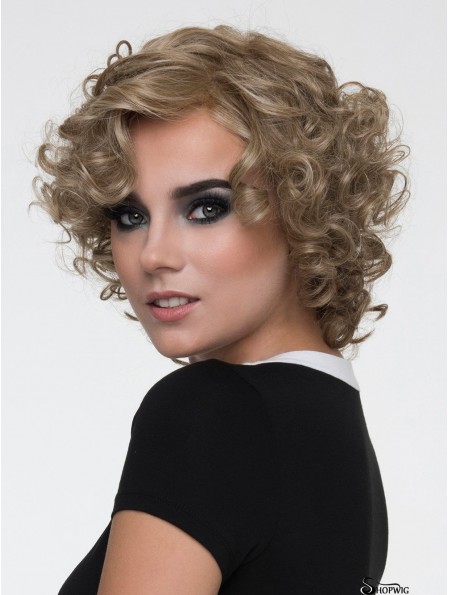 Brown Layered Curly 10 inch Chin Length Mono Wigs Sale