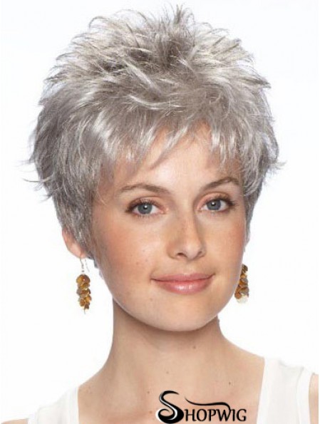 Grey Hair Wigs Lace Front Wavy Style Cropped Length